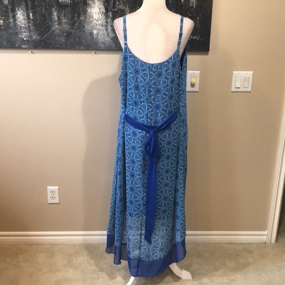 Lane Bryant Blue Floral Sheer Maxi Dress w/Hi-Low Hem Adjustable Tie Belt-22/24 - Picture 7 of 12